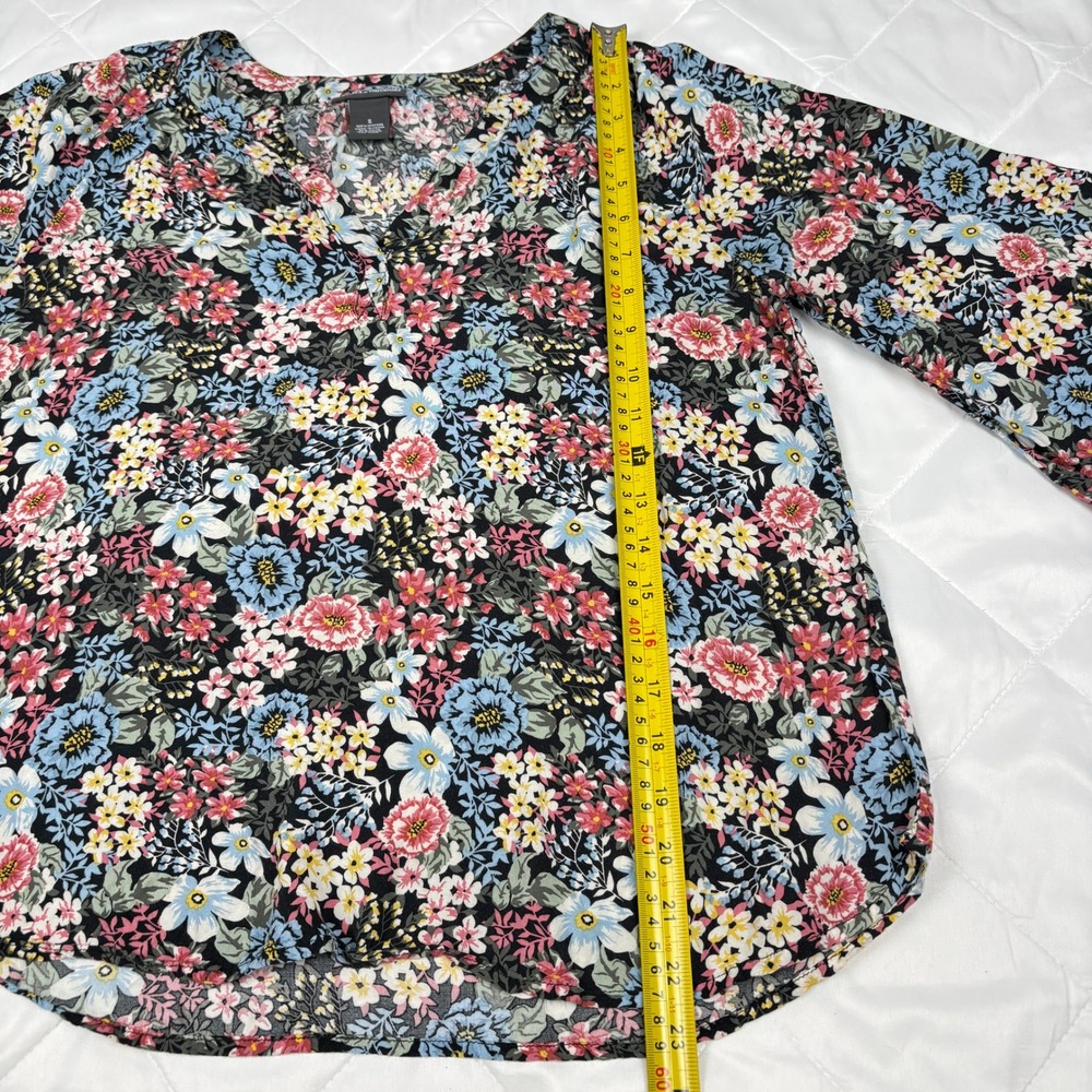 Chelsea & Theodore Floral Boho Peasant Blouse Women's Small Black Multi Viscose - Picture 9 of 11